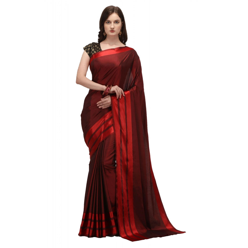 Women's Satin Silk Saree with Blouse (Red, 5-6 Mtrs)