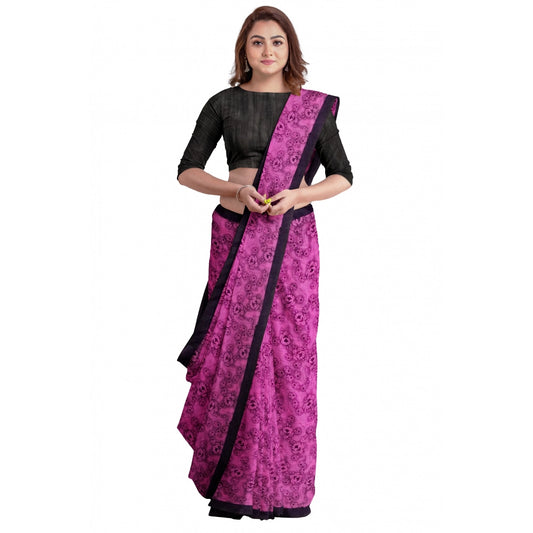 Women's Super Line Saree with Blouse (Pink, 5-6 Mtrs)