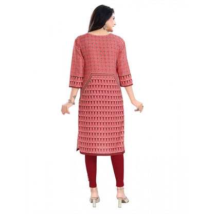 Generic Women's 3/4th Sleeve Cotton Blend Tunic Long Kurti (Pink)