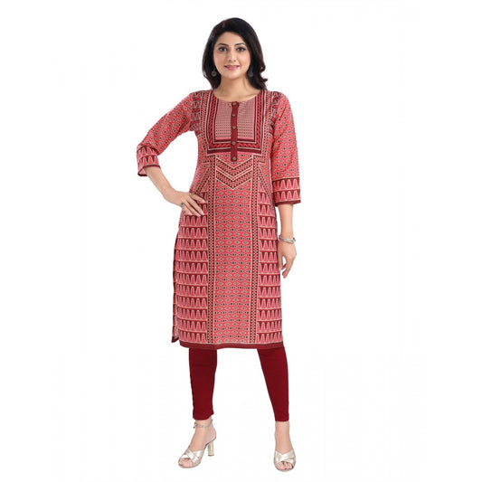 Generic Women's 3/4th Sleeve Cotton Blend Tunic Long Kurti (Pink)