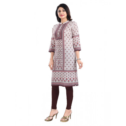 Generic Women's 3/4th Sleeve Cotton Blend Tunic Long Kurti (Beige)