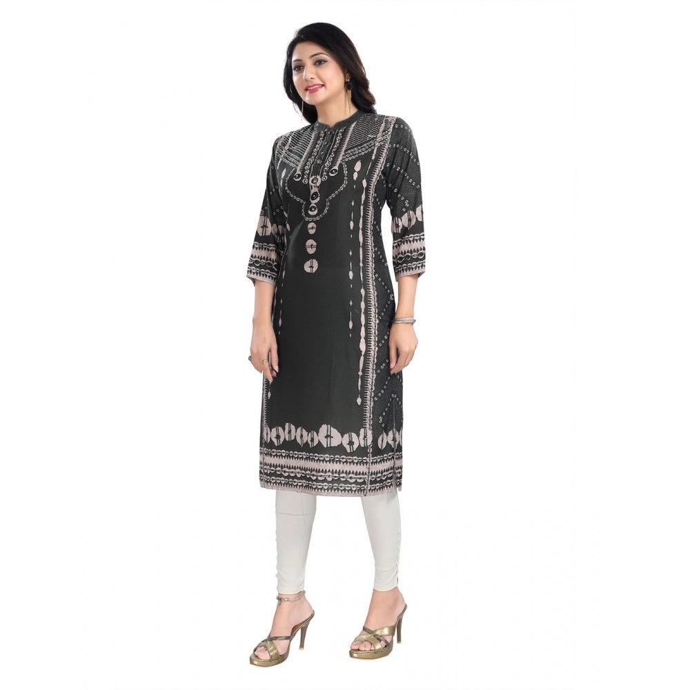 Generic Women's 3/4th Sleeve Masleen Tunic Long Kurti (Olive Green)