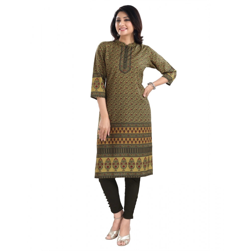 Generic Women's 3/4th Sleeve Cotton Blend Tunic Long Kurti (Yellow)