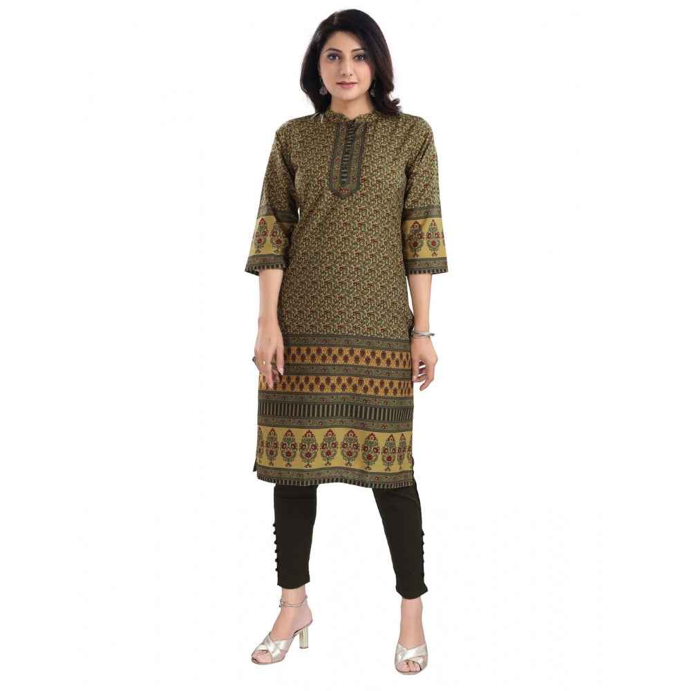 Generic Women's 3/4th Sleeve Cotton Blend Tunic Long Kurti (Yellow)