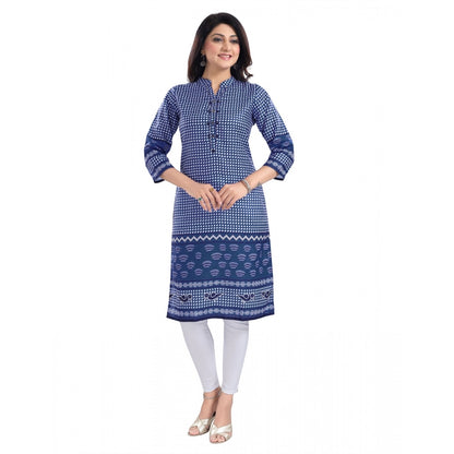 Generic Women's 3/4th Sleeve Cotton Blend Tunic Long Kurti (Blue)