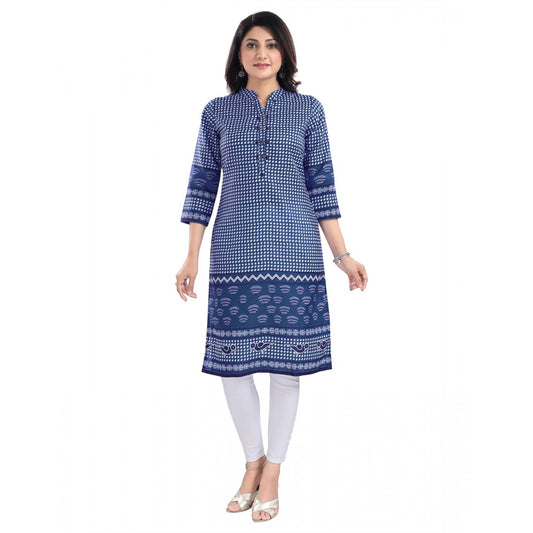 Generic Women's 3/4th Sleeve Cotton Blend Tunic Long Kurti (Blue)