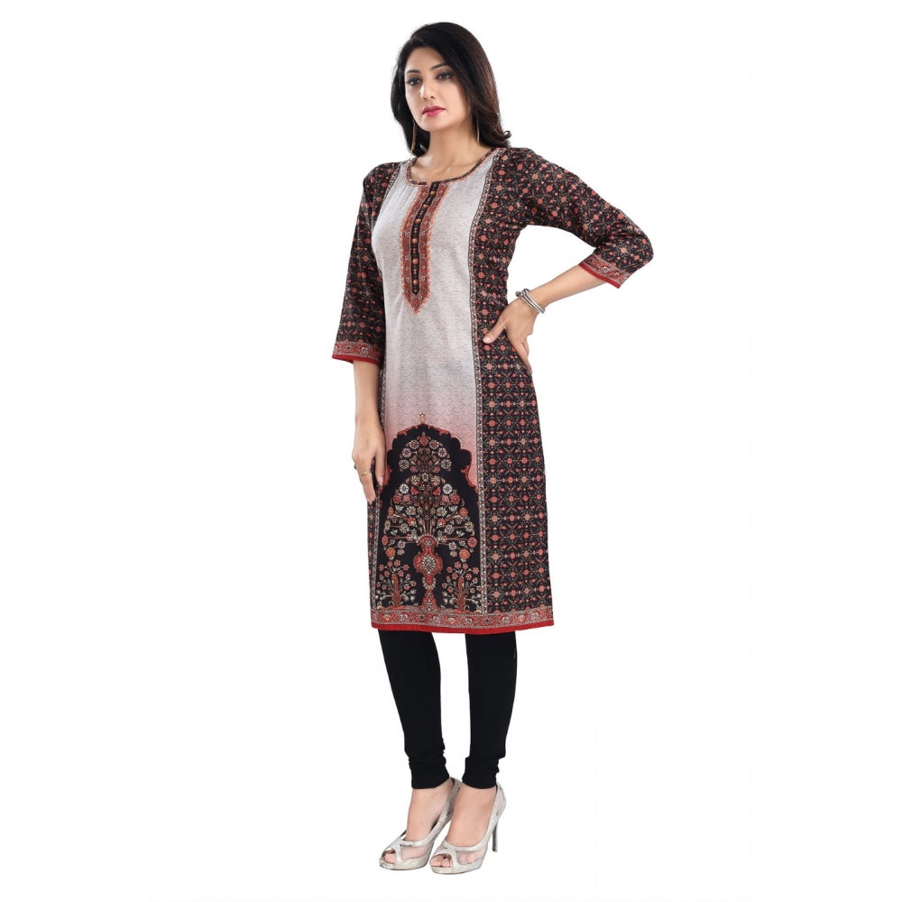 Generic Women's 3/4th Sleeve Cotton Blend Tunic Long Kurti (Brown)