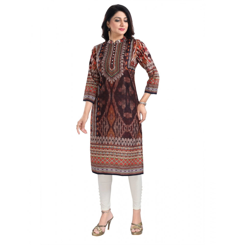 Generic Women's 3/4th Sleeve Masleen Tunic Long Kurti (Brown)