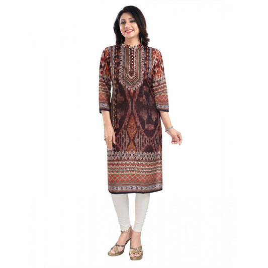 Generic Women's 3/4th Sleeve Masleen Tunic Long Kurti (Brown)