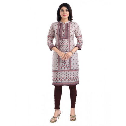 Generic Women's 3/4th Sleeve Cotton Blend Tunic Long Kurti (Beige)