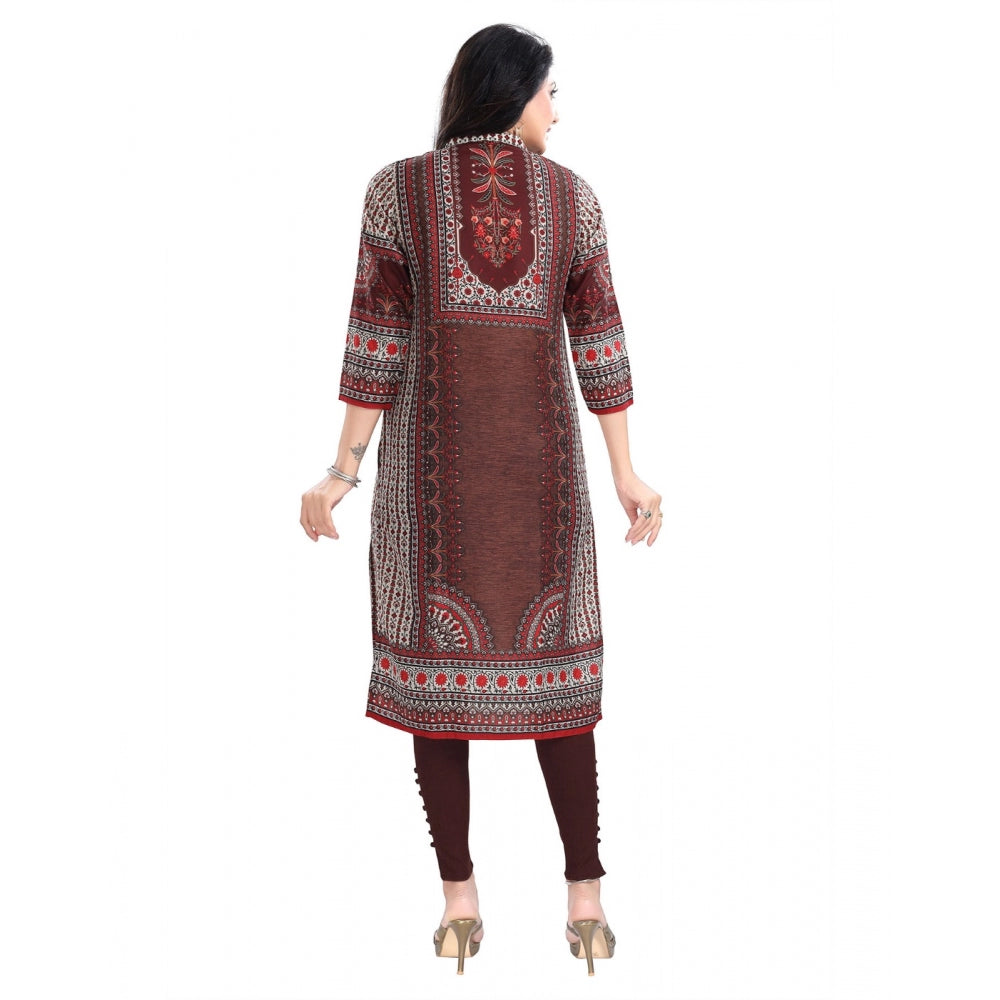 Generic Women's 3/4th Sleeve Masleen Tunic Long Kurti (Brown)