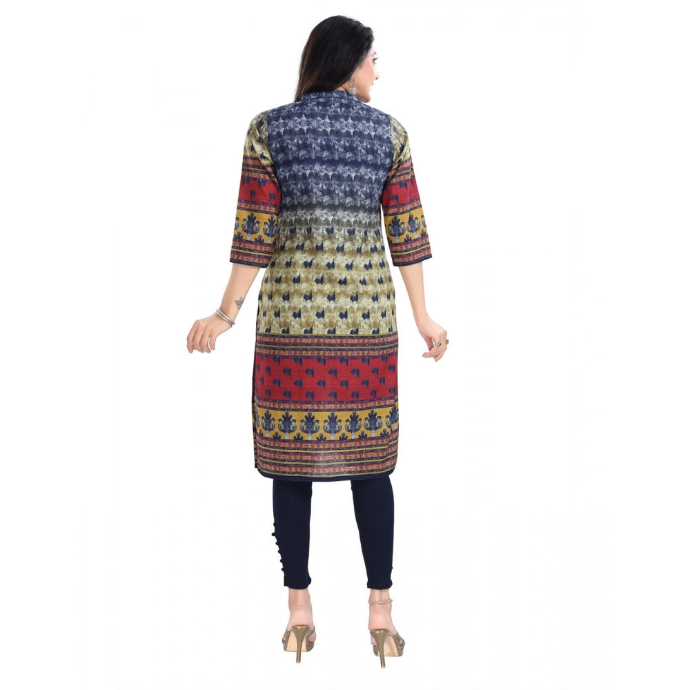 Generic Women's 3/4th Sleeve Cotton Blend Tunic Long Kurti (Multicolor)