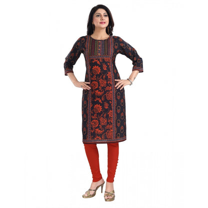 Generic Women's 3/4th Sleeve Cotton Blend Tunic Long Kurti (Grey)