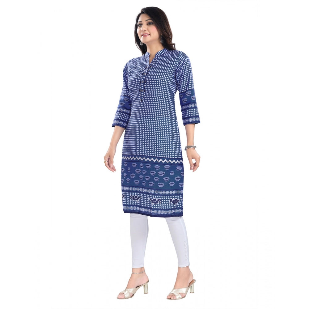 Generic Women's 3/4th Sleeve Cotton Blend Tunic Long Kurti (Blue)