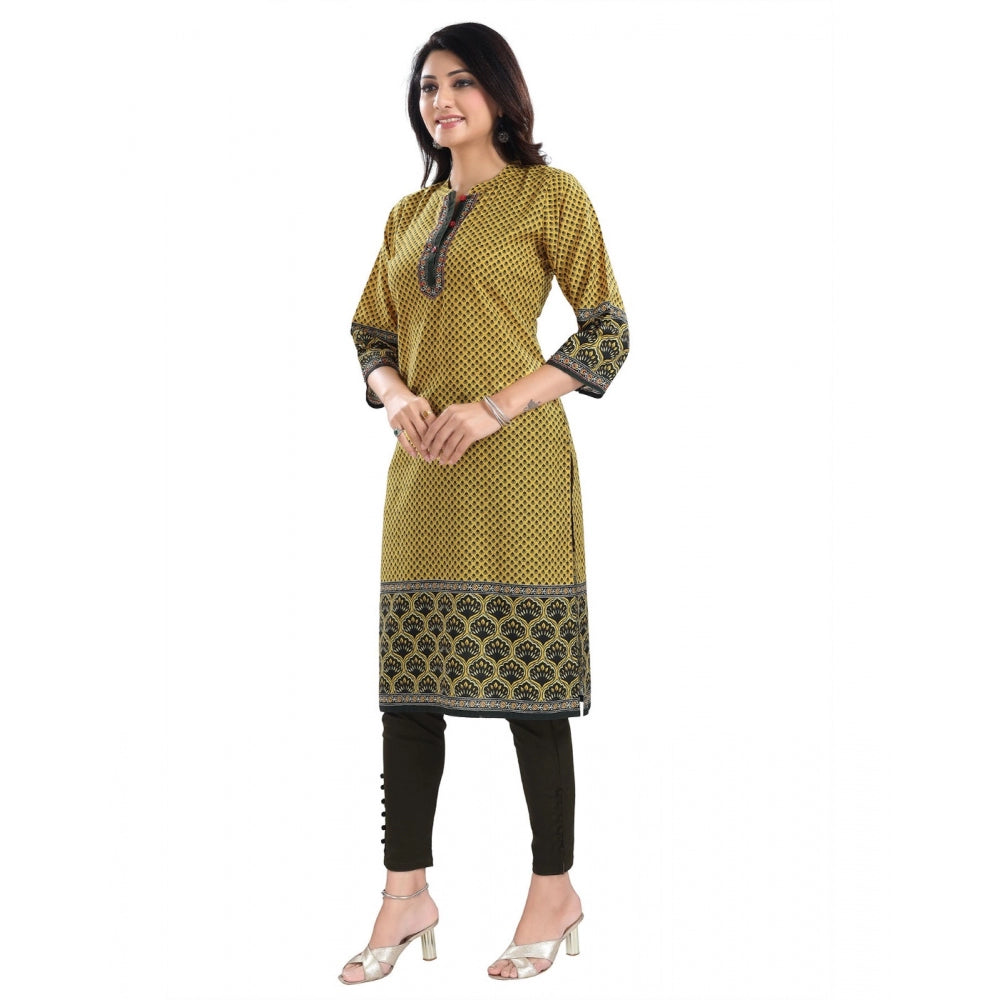 Generic Women's 3/4th Sleeve Cotton Blend Tunic Long Kurti (Yellow)