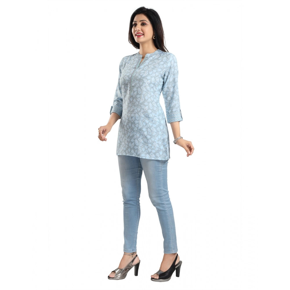 Women's 3/4th Sleeve Viscose Blend Tunic Short Top (Blue)