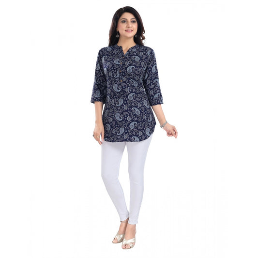 Women's 3/4th Sleeve Polyester Tunic Short Top (Blue)