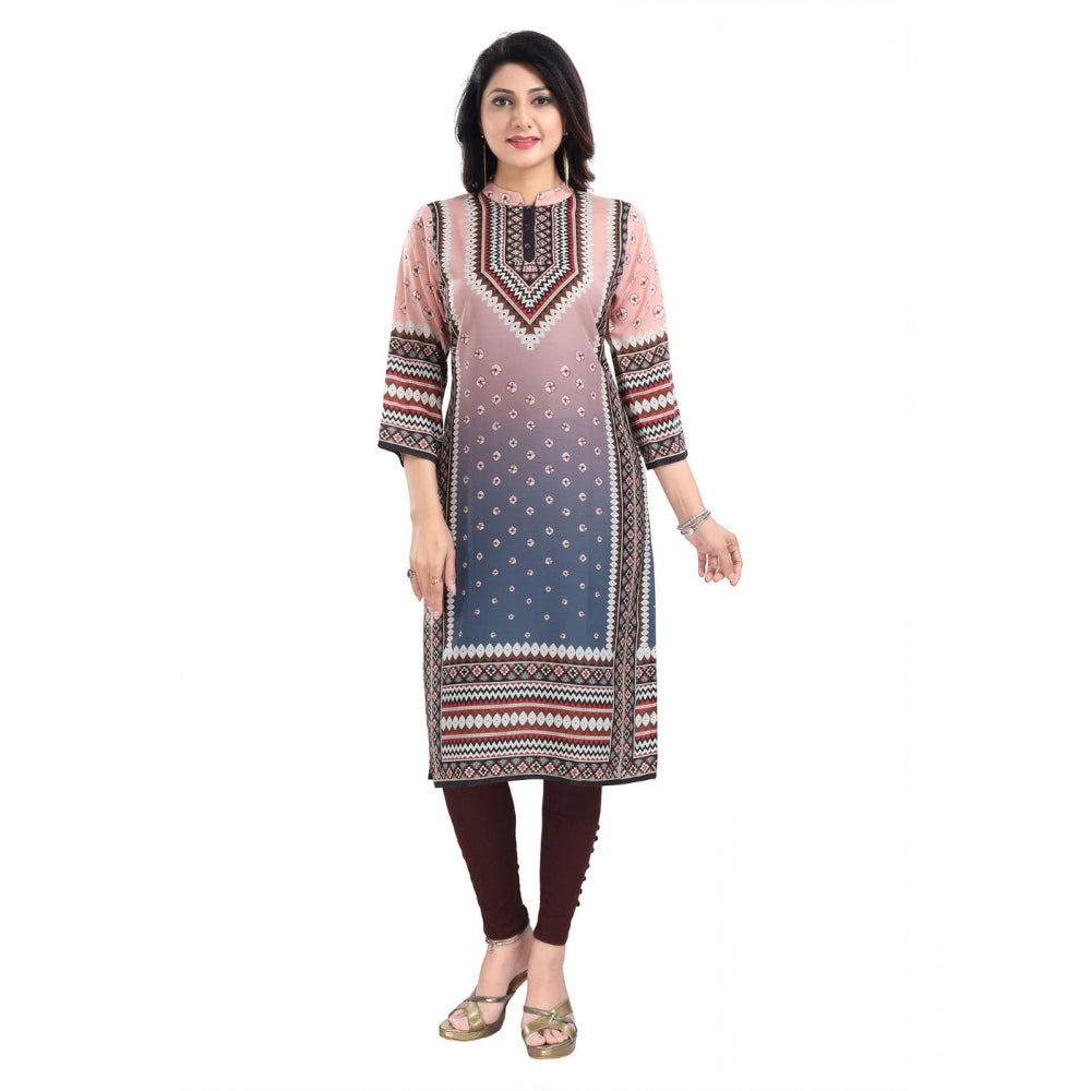 Women's 3/4th Sleeve Masleen Tunic Long Kurti (Peach)