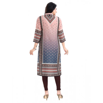 Women's 3/4th Sleeve Masleen Tunic Long Kurti (Peach)