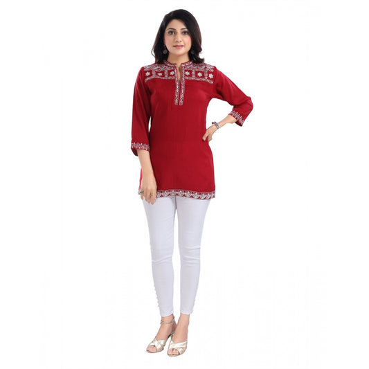 Women's 3/4th Sleeve Viscose Tunic Short Top (Red)