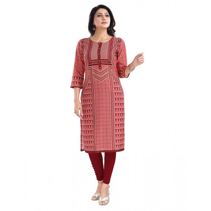 Generic Women's 3/4th Sleeve Cotton Blend Tunic Long Kurti (Pink)