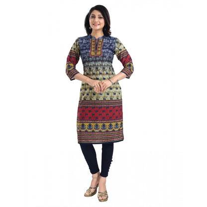 Generic Women's 3/4th Sleeve Cotton Blend Tunic Long Kurti (Multicolor)