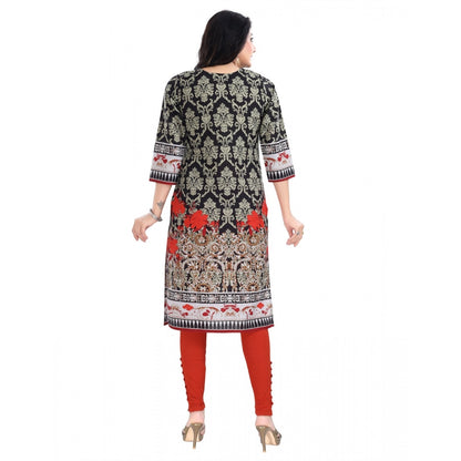 Generic Women's 3/4th Sleeve Cotton Blend Tunic Long Kurti (Black)