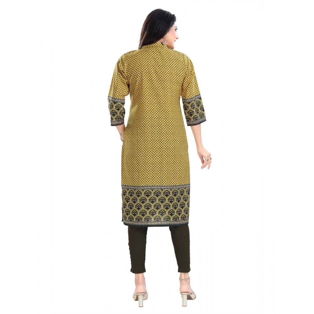 Generic Women's 3/4th Sleeve Cotton Blend Tunic Long Kurti (Yellow)