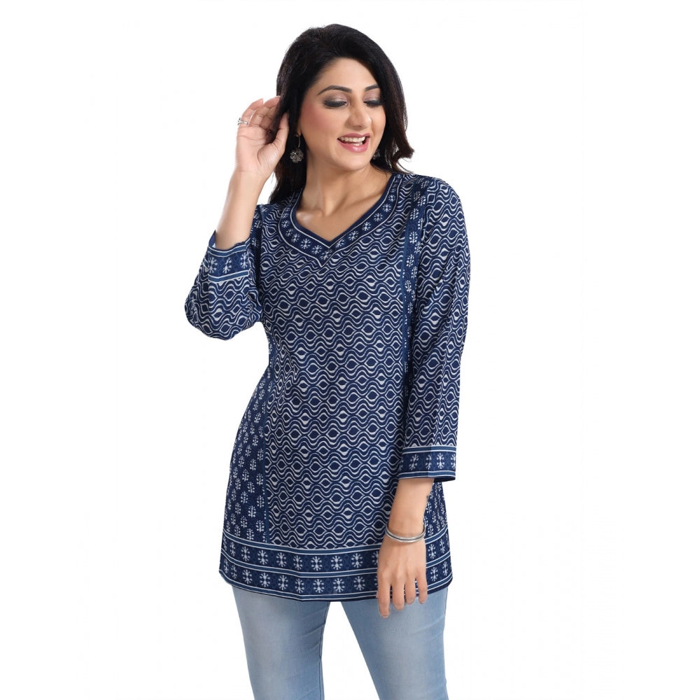 Women's 3/4th Sleeve Summer Cool Tunic Short Top (Blue)