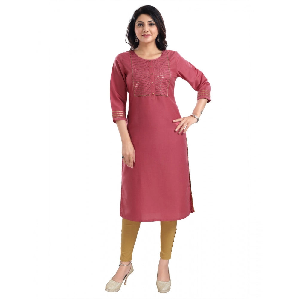 Generic Women's 3/4th Sleeve Silk Blend Tunic Long Kurti (Coral)