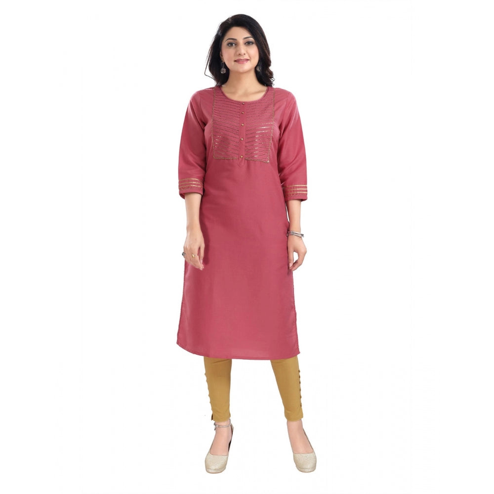 Generic Women's 3/4th Sleeve Silk Blend Tunic Long Kurti (Coral)