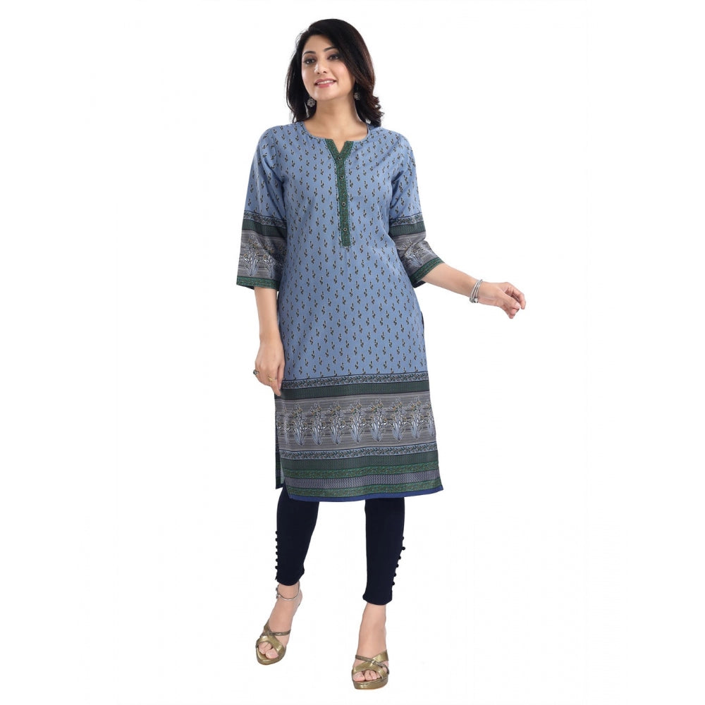 Generic Women's 3/4th Sleeve Cotton Blend Tunic Long Kurti (Blue)