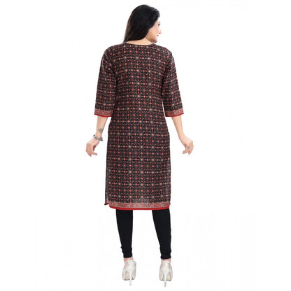 Generic Women's 3/4th Sleeve Cotton Blend Tunic Long Kurti (Brown)