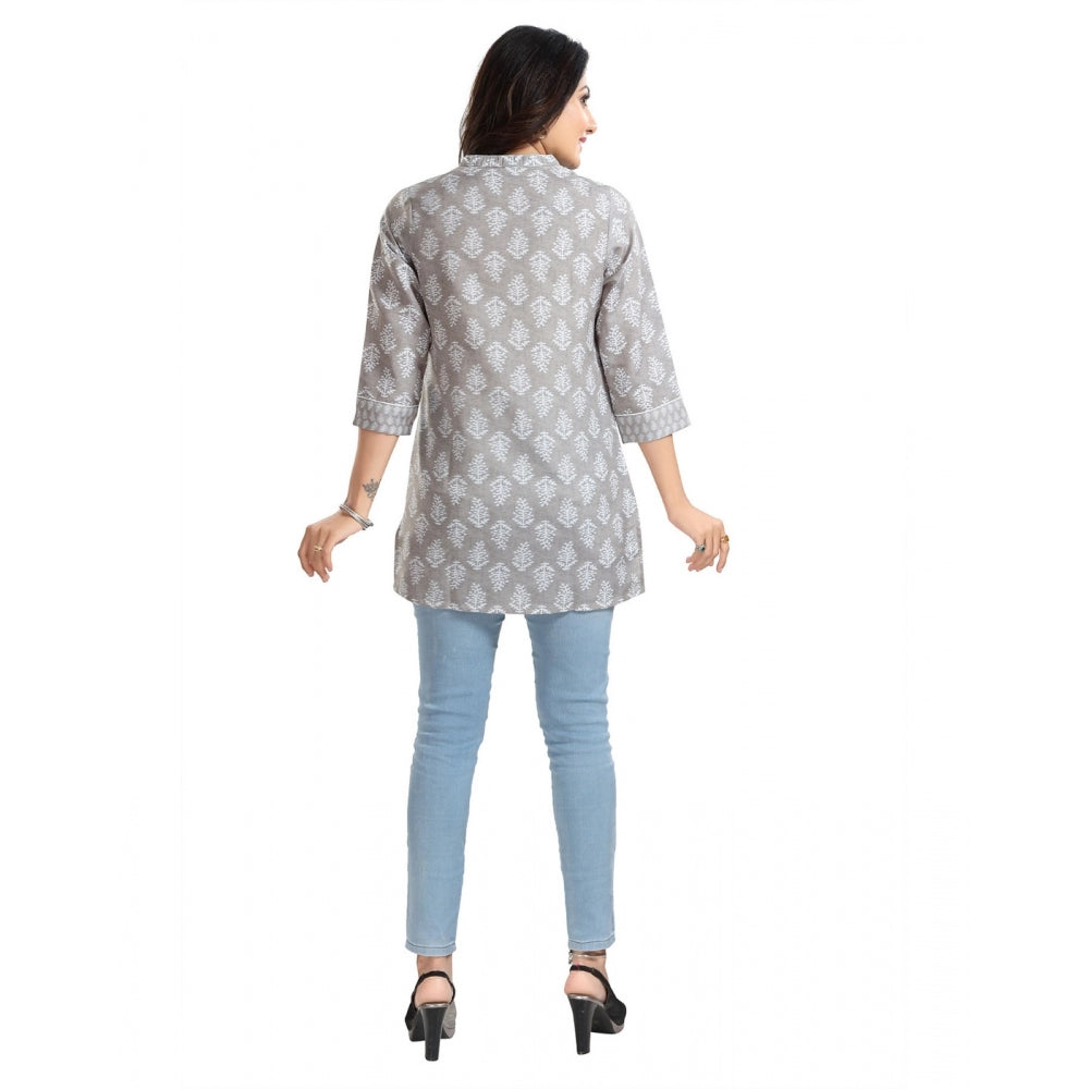 Women's 3/4th Sleeve Viscose Blend Tunic Short Top (Grey)