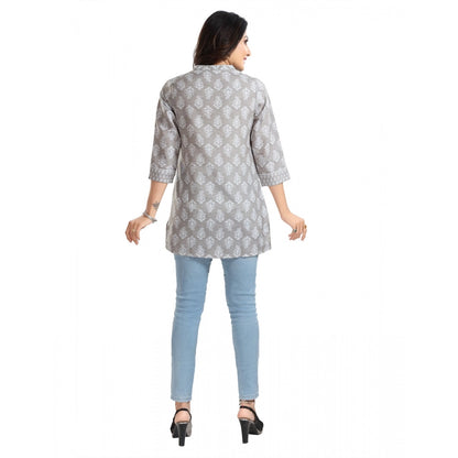 Women's 3/4th Sleeve Viscose Blend Tunic Short Top (Grey)