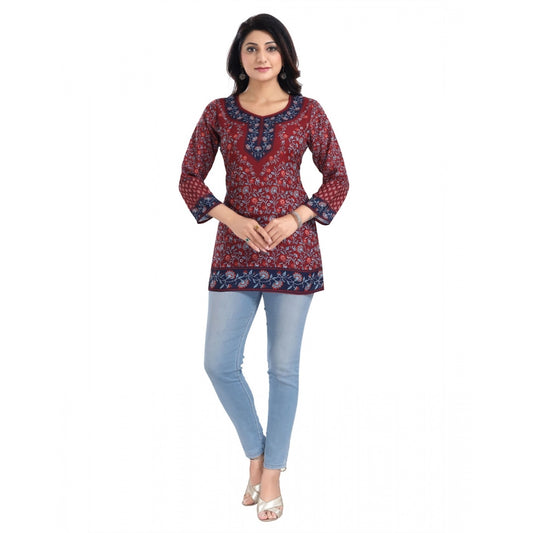 Women's 3/4th Sleeve Summer Cool Tunic Short Top (Maroon)