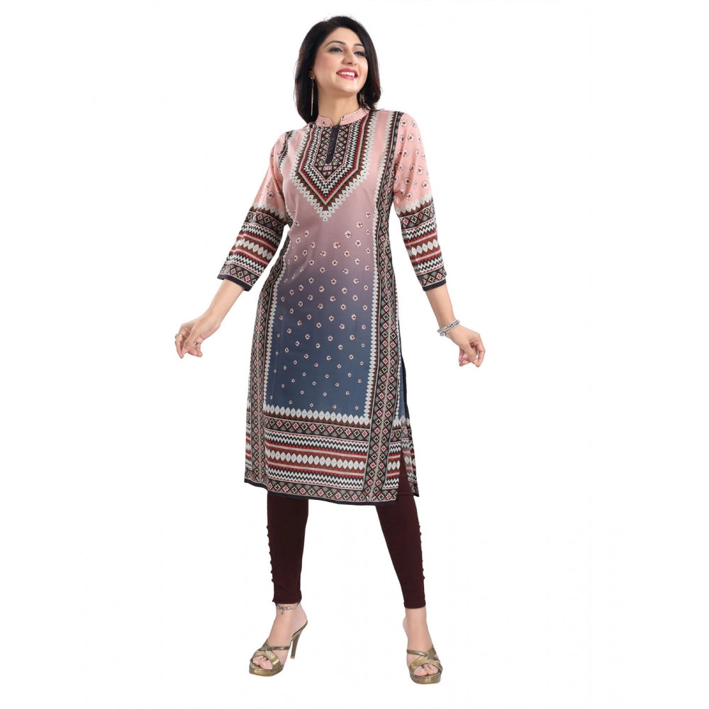 Women's 3/4th Sleeve Masleen Tunic Long Kurti (Peach)