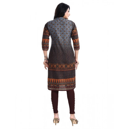 Generic Women's 3/4th Sleeve Cotton Blend Tunic Long Kurti (Brown)