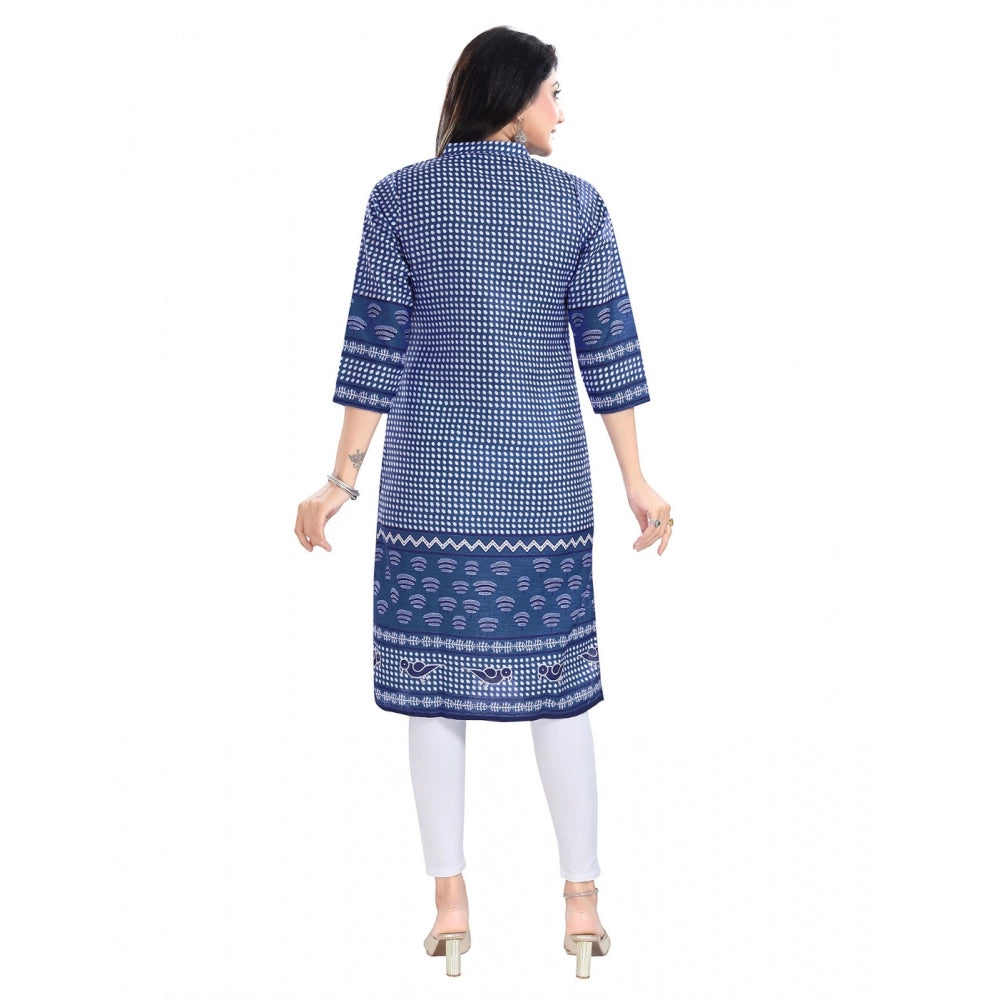 Generic Women's 3/4th Sleeve Cotton Blend Tunic Long Kurti (Blue)