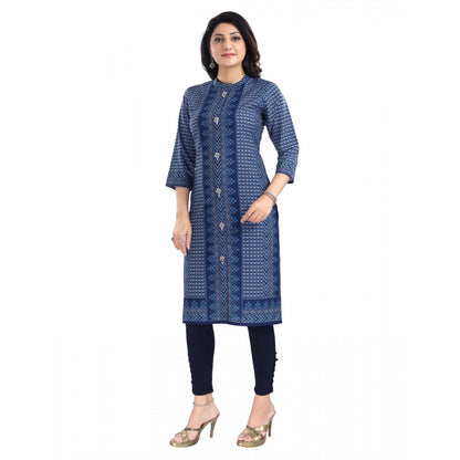 Generic Women's 3/4th Sleeve Cotton Blend Tunic Long Kurti (Blue)