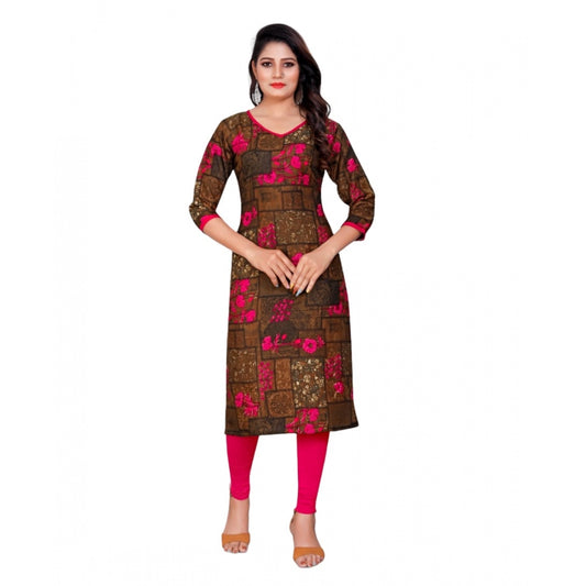 Women's Rayon Foil Printed Straight Kurti (Pink)