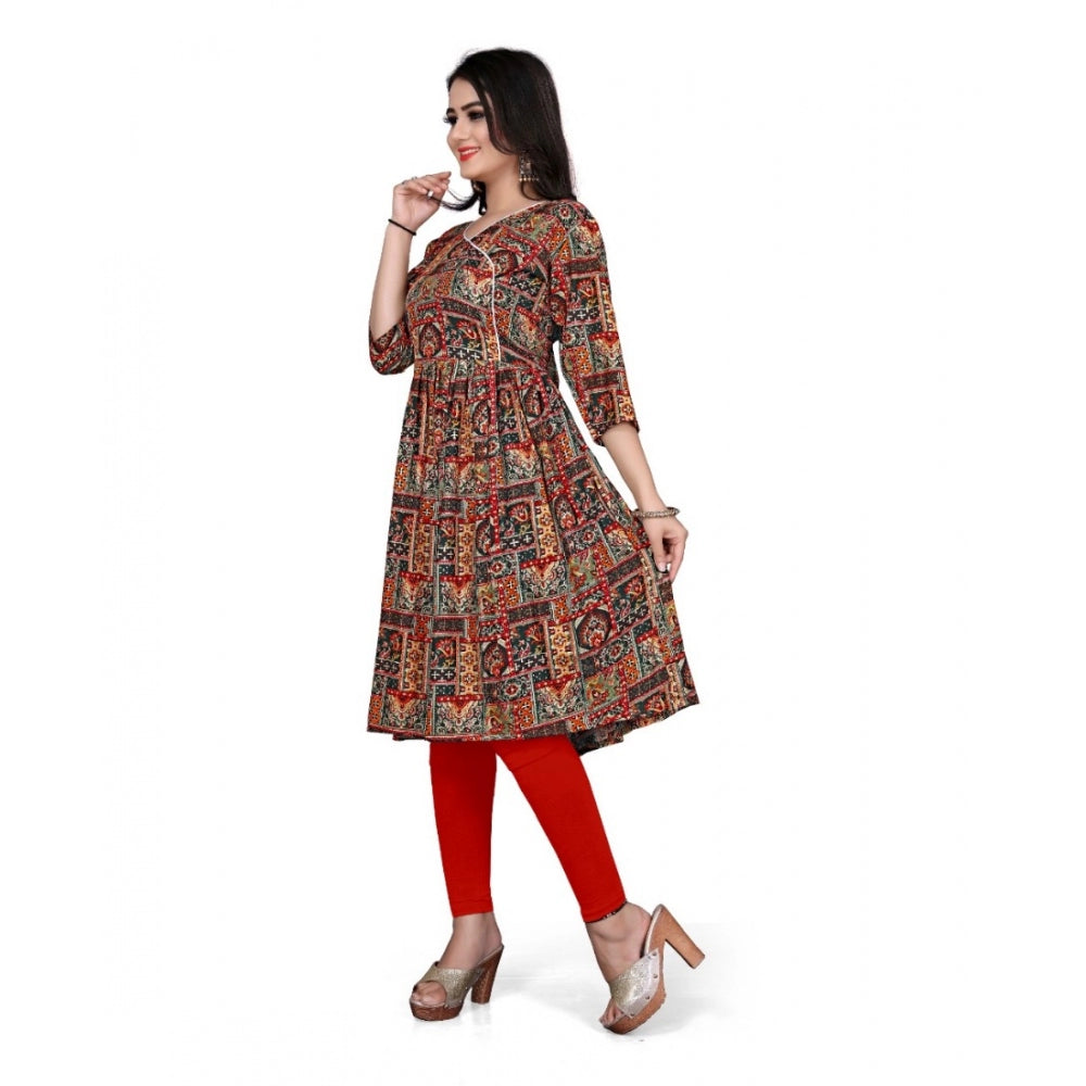 Generic Women's Rayon Foil Printed Straight Kurti (Multi Color)