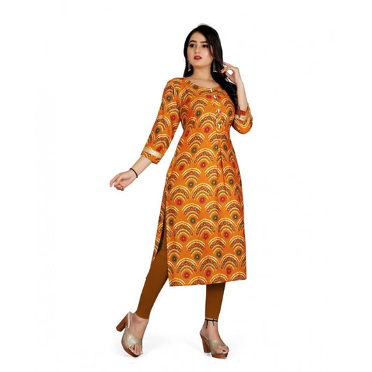 Women's Rayon Foil Printed Straight Kurti (MustardYellow)