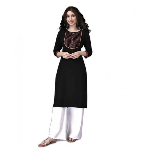 Women's Rayon Lace Straight Kurti (Black)