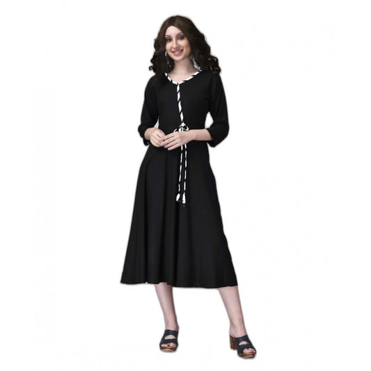 Women's Rayon Lace Straight Kurti (Black)