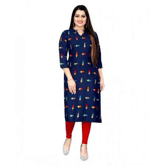 Women's Rayon Foil Printed Straight Kurti (Navy Blue)