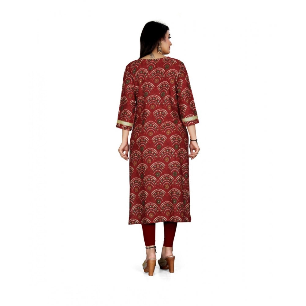 Generic Women's Rayon Foil Printed Straight Kurti (Maroon)