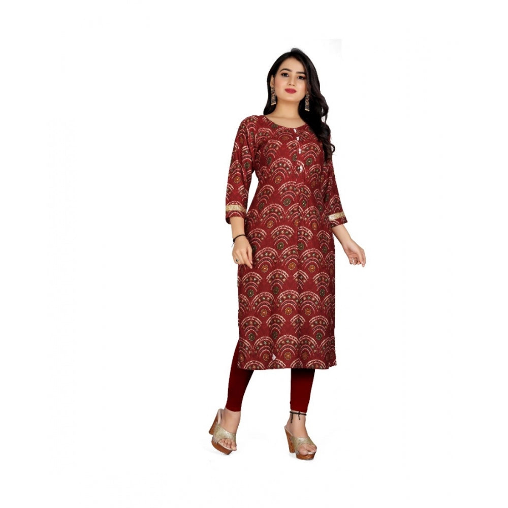 Generic Women's Rayon Foil Printed Straight Kurti (Maroon)