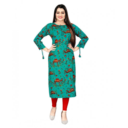 Women's Rayon Foil Printed Straight Kurti (SeaGreen)