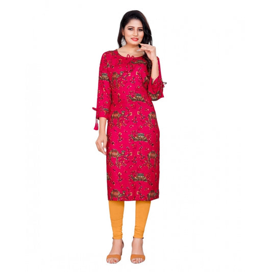 Women's Rayon Foil Printed Straight Kurti (Pink)